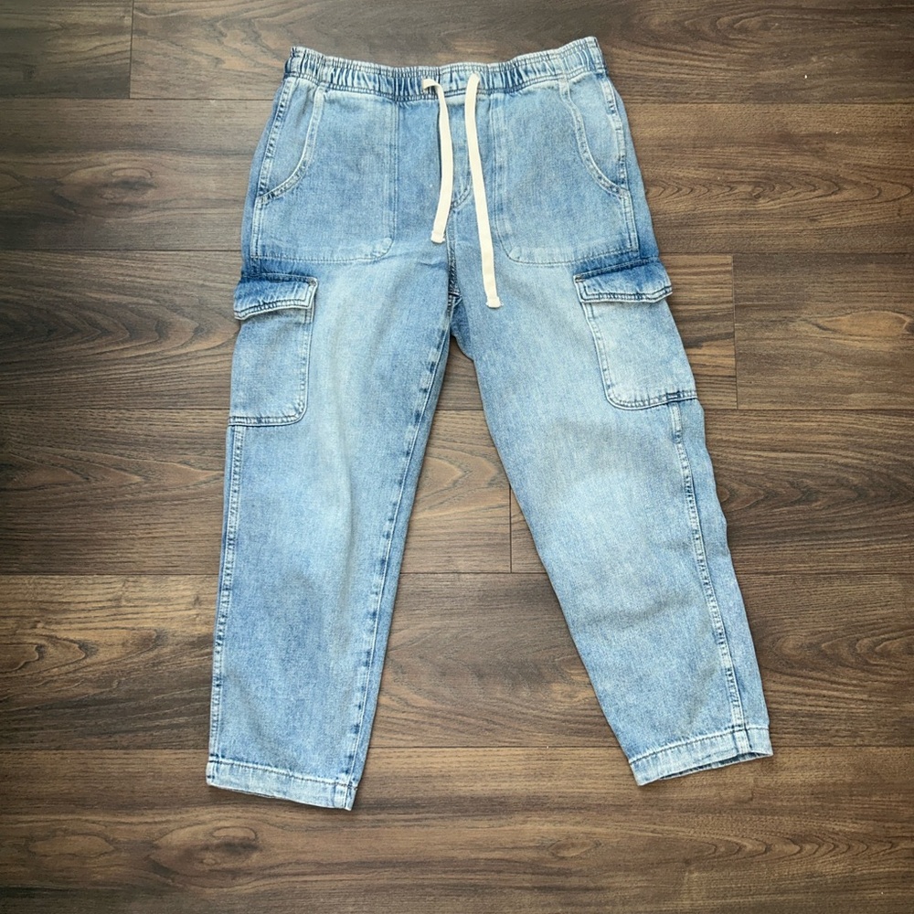 Light Blue Cargo Jeans with Drawstring